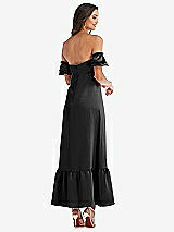 Rear View Thumbnail - Black Ruffled Off-the-Shoulder Tiered Cuff Sleeve Midi Dress