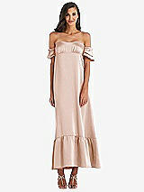 Front View Thumbnail - Cameo Ruffled Off-the-Shoulder Tiered Cuff Sleeve Midi Dress