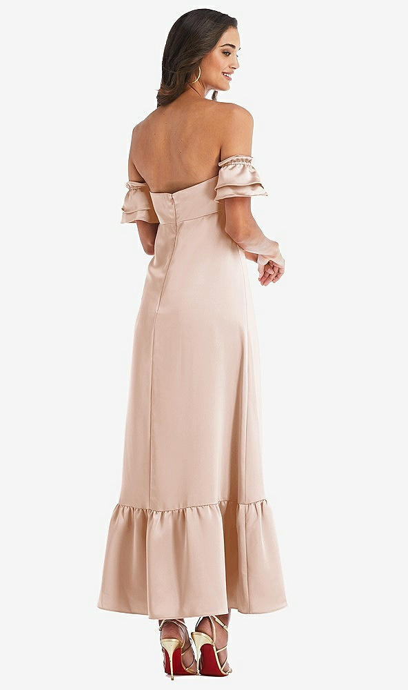 Back View - Cameo Ruffled Off-the-Shoulder Tiered Cuff Sleeve Midi Dress
