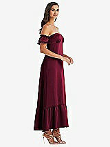 Side View Thumbnail - Cabernet Ruffled Off-the-Shoulder Tiered Cuff Sleeve Midi Dress
