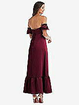 Rear View Thumbnail - Cabernet Ruffled Off-the-Shoulder Tiered Cuff Sleeve Midi Dress