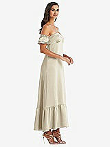 Side View Thumbnail - Champagne Ruffled Off-the-Shoulder Tiered Cuff Sleeve Midi Dress