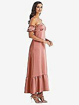 Side View Thumbnail - Desert Rose Ruffled Off-the-Shoulder Tiered Cuff Sleeve Midi Dress