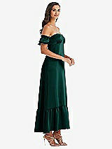 Side View Thumbnail - Evergreen Ruffled Off-the-Shoulder Tiered Cuff Sleeve Midi Dress