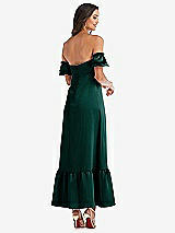 Rear View Thumbnail - Evergreen Ruffled Off-the-Shoulder Tiered Cuff Sleeve Midi Dress