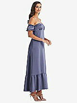 Side View Thumbnail - French Blue Ruffled Off-the-Shoulder Tiered Cuff Sleeve Midi Dress