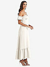 Side View Thumbnail - Ivory Ruffled Off-the-Shoulder Tiered Cuff Sleeve Midi Dress