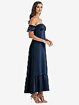 Side View Thumbnail - Midnight Navy Ruffled Off-the-Shoulder Tiered Cuff Sleeve Midi Dress