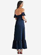 Rear View Thumbnail - Midnight Navy Ruffled Off-the-Shoulder Tiered Cuff Sleeve Midi Dress