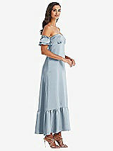 Side View Thumbnail - Mist Ruffled Off-the-Shoulder Tiered Cuff Sleeve Midi Dress