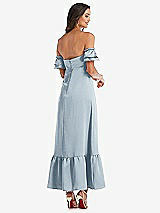 Rear View Thumbnail - Mist Ruffled Off-the-Shoulder Tiered Cuff Sleeve Midi Dress