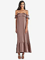 Front View Thumbnail - Sienna Ruffled Off-the-Shoulder Tiered Cuff Sleeve Midi Dress