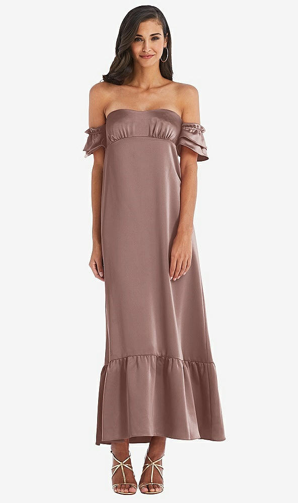 Front View - Sienna Ruffled Off-the-Shoulder Tiered Cuff Sleeve Midi Dress