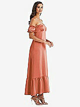 Side View Thumbnail - Terracotta Copper Ruffled Off-the-Shoulder Tiered Cuff Sleeve Midi Dress