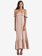 Front View Thumbnail - Toasted Sugar Ruffled Off-the-Shoulder Tiered Cuff Sleeve Midi Dress