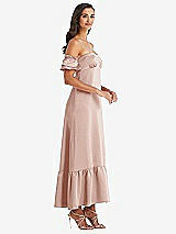 Side View Thumbnail - Toasted Sugar Ruffled Off-the-Shoulder Tiered Cuff Sleeve Midi Dress