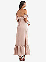 Rear View Thumbnail - Toasted Sugar Ruffled Off-the-Shoulder Tiered Cuff Sleeve Midi Dress