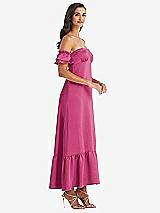 Side View Thumbnail - Tea Rose Ruffled Off-the-Shoulder Tiered Cuff Sleeve Midi Dress
