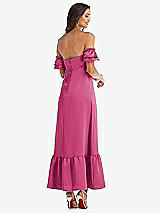 Rear View Thumbnail - Tea Rose Ruffled Off-the-Shoulder Tiered Cuff Sleeve Midi Dress