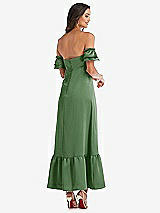 Rear View Thumbnail - Vineyard Green Ruffled Off-the-Shoulder Tiered Cuff Sleeve Midi Dress
