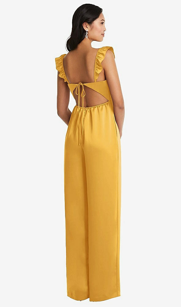 Back View - NYC Yellow Ruffled Sleeve Tie-Back Jumpsuit with Pockets