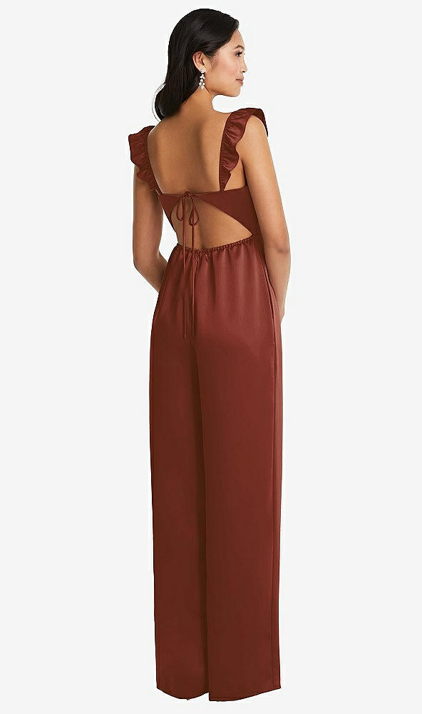 Back View - Auburn Moon Ruffled Sleeve Tie-Back Jumpsuit with Pockets