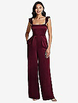 Alt View 1 Thumbnail - Cabernet Ruffled Sleeve Tie-Back Jumpsuit with Pockets