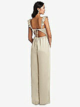 Rear View Thumbnail - Champagne Ruffled Sleeve Tie-Back Jumpsuit with Pockets
