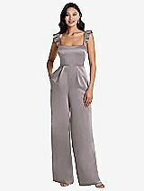 Alt View 1 Thumbnail - Cashmere Gray Ruffled Sleeve Tie-Back Jumpsuit with Pockets