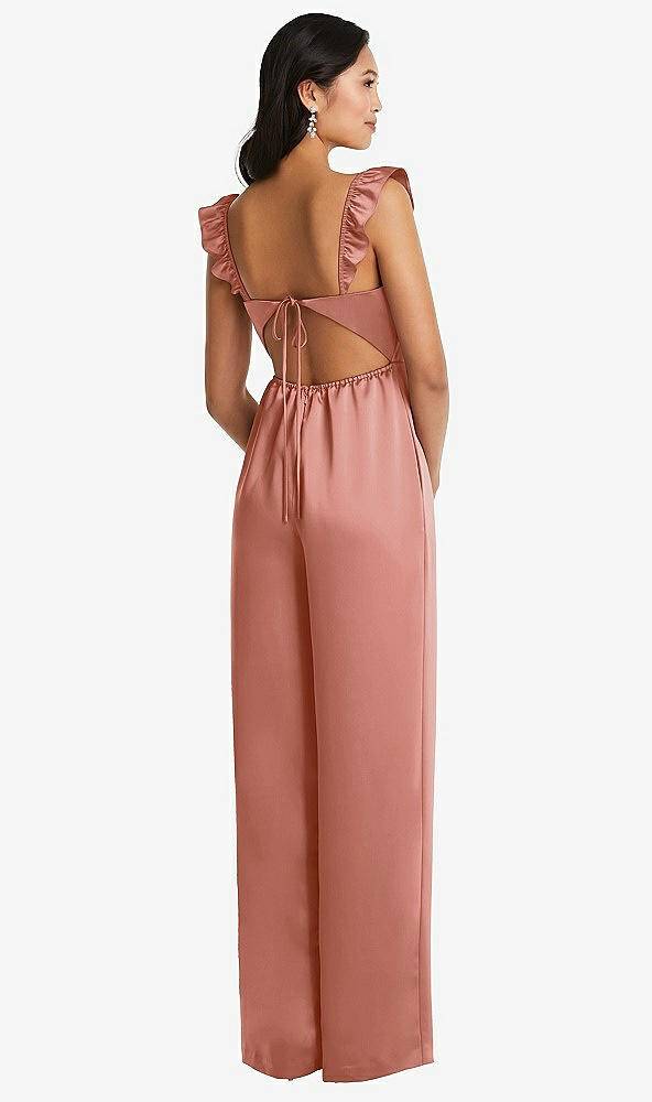 Back View - Desert Rose Ruffled Sleeve Tie-Back Jumpsuit with Pockets
