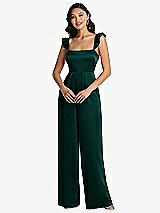 Front View Thumbnail - Evergreen Ruffled Sleeve Tie-Back Jumpsuit with Pockets