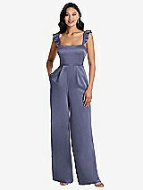 Alt View 1 Thumbnail - French Blue Ruffled Sleeve Tie-Back Jumpsuit with Pockets