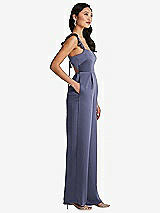 Side View Thumbnail - French Blue Ruffled Sleeve Tie-Back Jumpsuit with Pockets