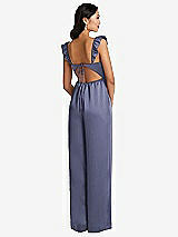 Rear View Thumbnail - French Blue Ruffled Sleeve Tie-Back Jumpsuit with Pockets