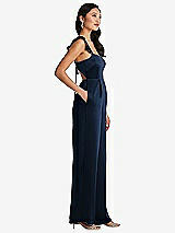 Side View Thumbnail - Midnight Navy Ruffled Sleeve Tie-Back Jumpsuit with Pockets