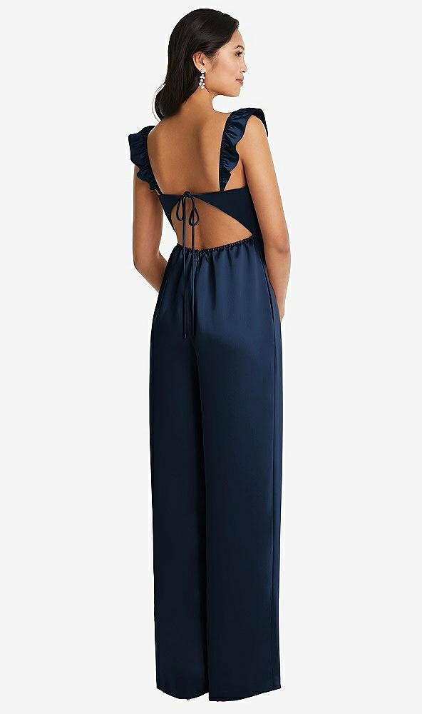 Back View - Midnight Navy Ruffled Sleeve Tie-Back Jumpsuit with Pockets