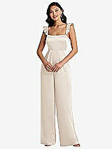 Front View Thumbnail - Oat Ruffled Sleeve Tie-Back Jumpsuit with Pockets