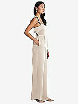 Side View Thumbnail - Oat Ruffled Sleeve Tie-Back Jumpsuit with Pockets