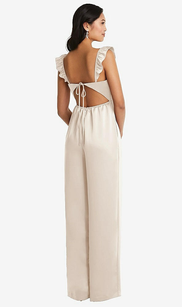 Back View - Oat Ruffled Sleeve Tie-Back Jumpsuit with Pockets