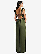 Rear View Thumbnail - Olive Green Ruffled Sleeve Tie-Back Jumpsuit with Pockets