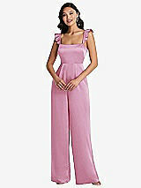Front View Thumbnail - Powder Pink Ruffled Sleeve Tie-Back Jumpsuit with Pockets