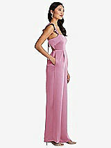 Side View Thumbnail - Powder Pink Ruffled Sleeve Tie-Back Jumpsuit with Pockets