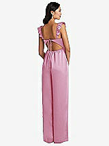 Rear View Thumbnail - Powder Pink Ruffled Sleeve Tie-Back Jumpsuit with Pockets