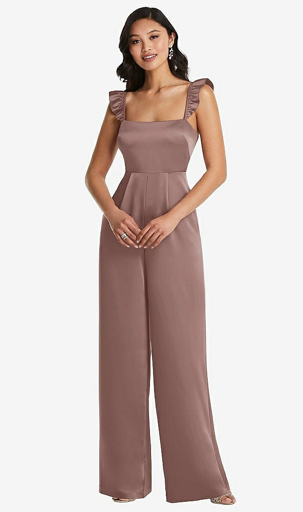 Front View - Sienna Ruffled Sleeve Tie-Back Jumpsuit with Pockets