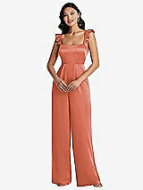 Front View Thumbnail - Terracotta Copper Ruffled Sleeve Tie-Back Jumpsuit with Pockets