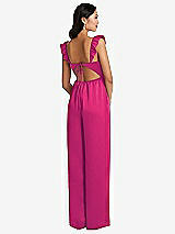Rear View Thumbnail - Think Pink Ruffled Sleeve Tie-Back Jumpsuit with Pockets