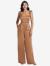 Alt View 1 Thumbnail - Toffee Ruffled Sleeve Tie-Back Jumpsuit with Pockets