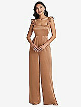 Front View Thumbnail - Toffee Ruffled Sleeve Tie-Back Jumpsuit with Pockets