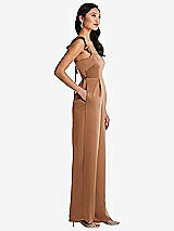 Side View Thumbnail - Toffee Ruffled Sleeve Tie-Back Jumpsuit with Pockets