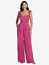 Alt View 1 Thumbnail - Tea Rose Ruffled Sleeve Tie-Back Jumpsuit with Pockets